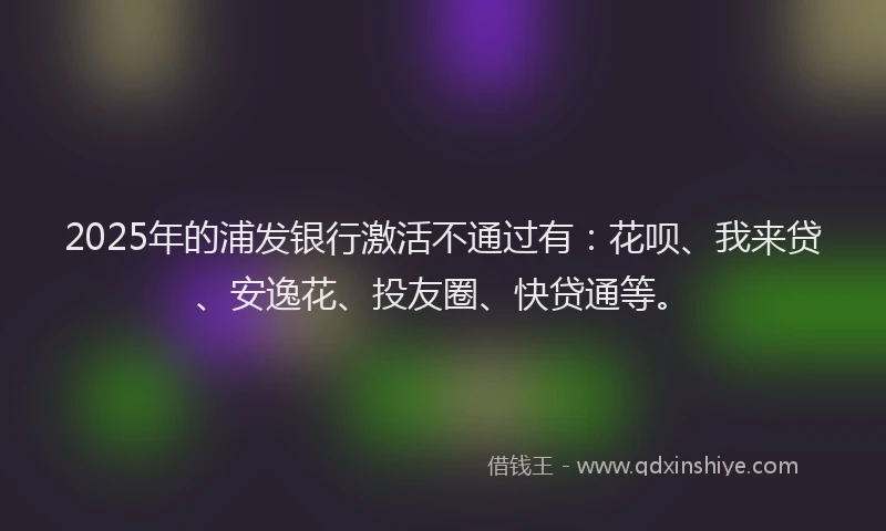 2025年的浦发银行激活不通过有：花呗、我来贷、安逸花、投友圈、快贷通等。