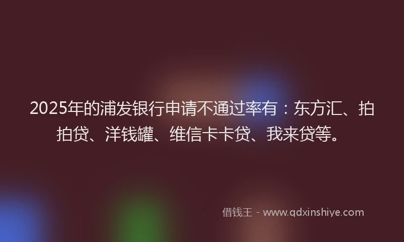 2025年的浦发银行申请不通过率有：东方汇、拍拍贷、洋钱罐、维信卡卡贷、我来贷等。