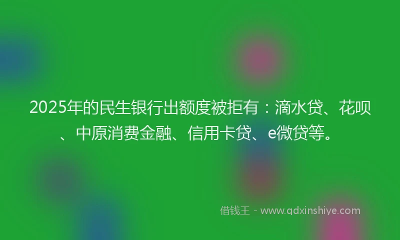 2025年的民生银行出额度被拒有：滴水贷、花呗、中原消费金融、信用卡贷、e微贷等。