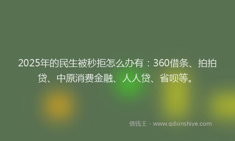 2025年的民生被秒拒怎么办有：360借条、拍拍贷、中原消费金融、人人贷、省呗等。
