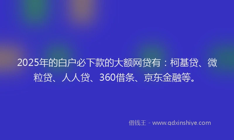 2025年的白户必下款的大额网贷有：柯基贷、微粒贷、人人贷、360借条、京东金融等。