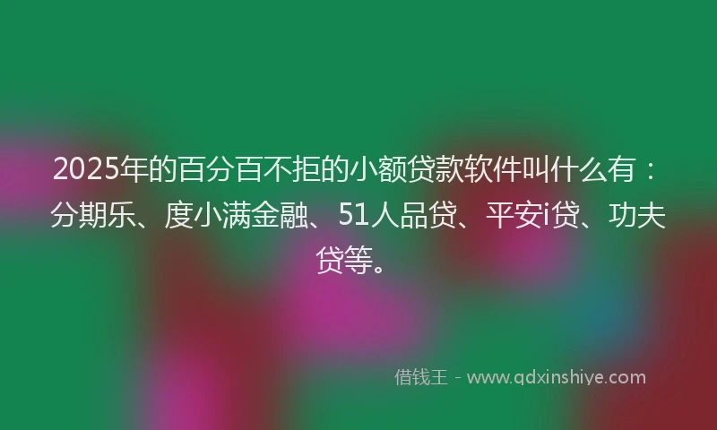 2025年的百分百不拒的小额贷款软件叫什么有：分期乐、度小满金融、51人品贷、平安i贷、功夫贷等。