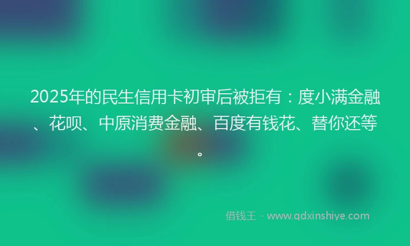 2025年的民生信用卡初审后被拒有：度小满金融、花呗、中原消费金融、百度有钱花、替你还等。