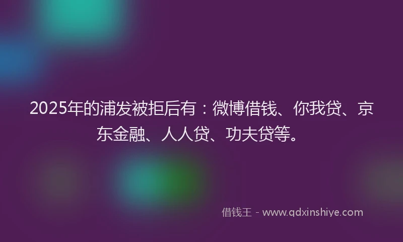 2025年的浦发被拒后有：微博借钱、你我贷、京东金融、人人贷、功夫贷等。