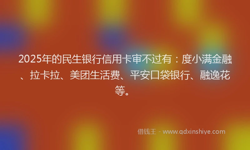 2025年的民生银行信用卡审不过有：度小满金融、拉卡拉、美团生活费、平安口袋银行、融逸花等。