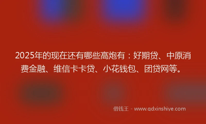 2025年的现在还有哪些高炮有：好期贷、中原消费金融、维信卡卡贷、小花钱包、团贷网等。