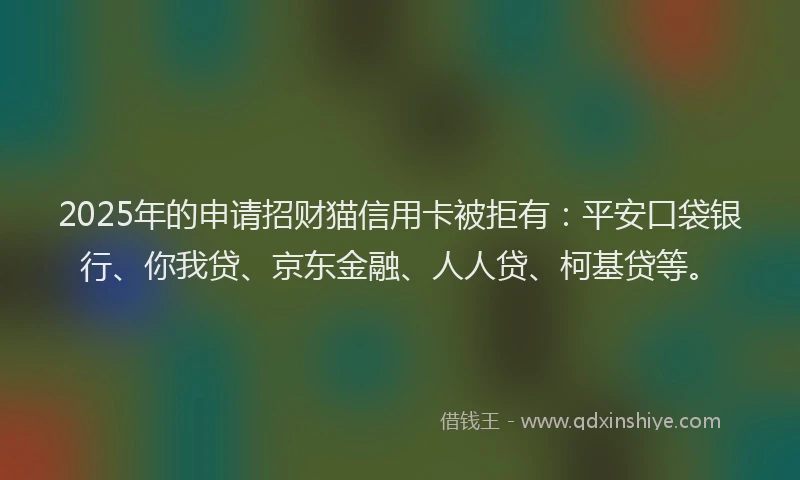 2025年的申请招财猫信用卡被拒有：平安口袋银行、你我贷、京东金融、人人贷、柯基贷等。