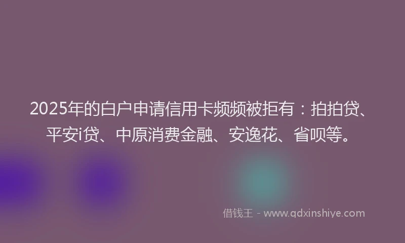 2025年的白户申请信用卡频频被拒有：拍拍贷、平安i贷、中原消费金融、安逸花、省呗等。