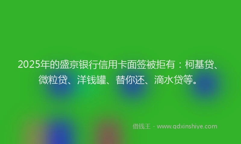 2025年的盛京银行信用卡面签被拒有：柯基贷、微粒贷、洋钱罐、替你还、滴水贷等。