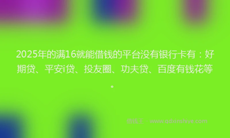 2025年的满16就能借钱的平台没有银行卡有：好期贷、平安i贷、投友圈、功夫贷、百度有钱花等。