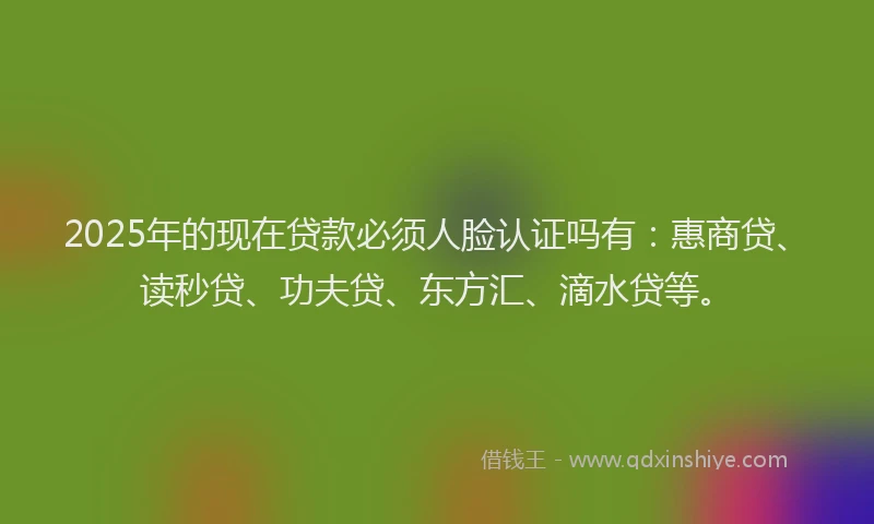 2025年的现在贷款必须人脸认证吗有：惠商贷、读秒贷、功夫贷、东方汇、滴水贷等。