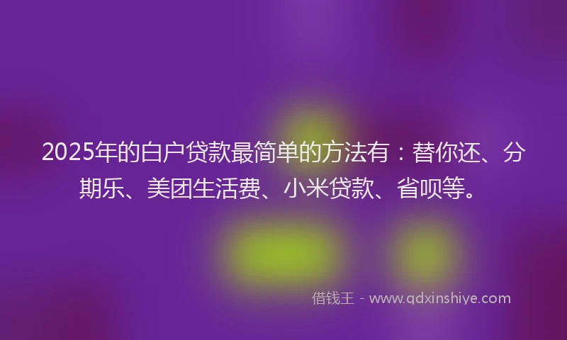2025年的白户贷款最简单的方法有：替你还、分期乐、美团生活费、小米贷款、省呗等。