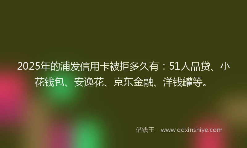 2025年的浦发信用卡被拒多久有：51人品贷、小花钱包、安逸花、京东金融、洋钱罐等。