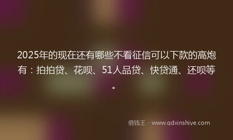 2025年的现在还有哪些不看征信可以下款的高炮有：拍拍贷、花呗、51人品贷、快贷通、还呗等。