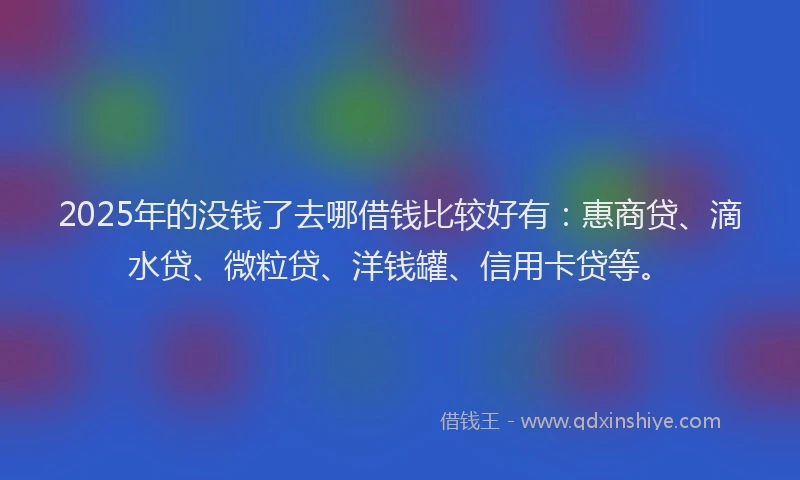 2025年的没钱了去哪借钱比较好有：惠商贷、滴水贷、微粒贷、洋钱罐、信用卡贷等。