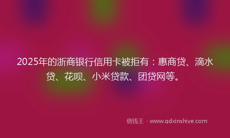 2025年的浙商银行信用卡被拒有：惠商贷、滴水贷、花呗、小米贷款、团贷网等。