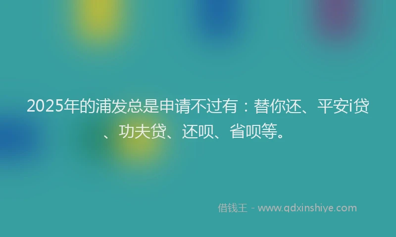 2025年的浦发总是申请不过有:替你还、平安i贷、功夫贷、还呗、省呗等。