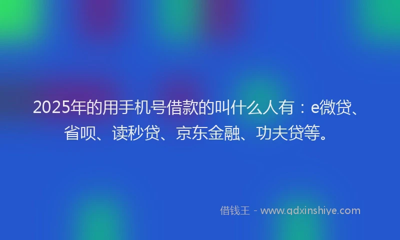 2025年的用手机号借款的叫什么人有：e微贷、省呗、读秒贷、京东金融、功夫贷等。