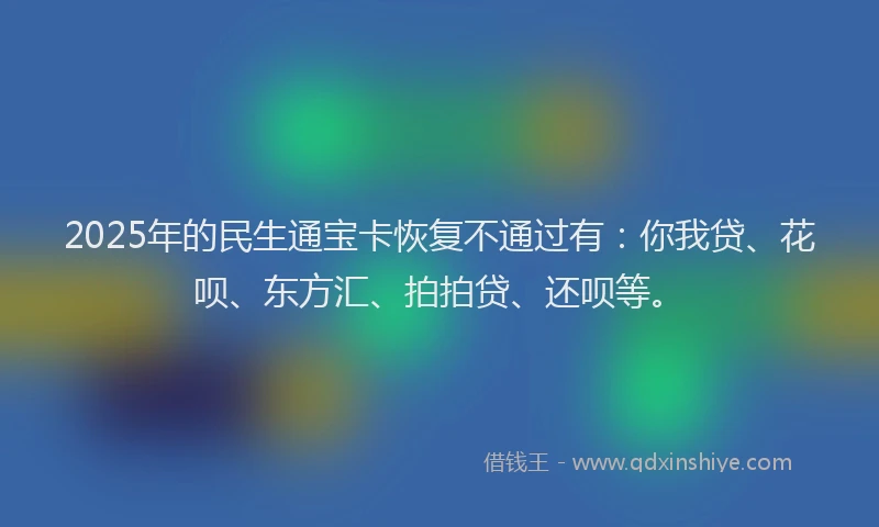 2025年的民生通宝卡恢复不通过有：你我贷、花呗、东方汇、拍拍贷、还呗等。