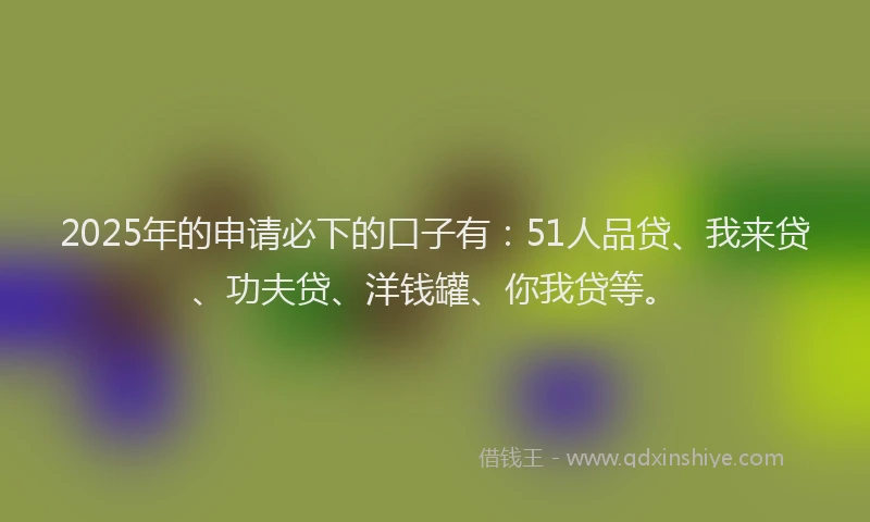 2025年的申请必下的口子有：51人品贷、我来贷、功夫贷、洋钱罐、你我贷等。