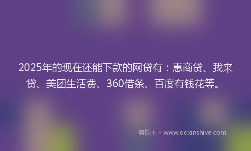 2025年的现在还能下款的网贷有：惠商贷、我来贷、美团生活费、360借条、百度有钱花等。