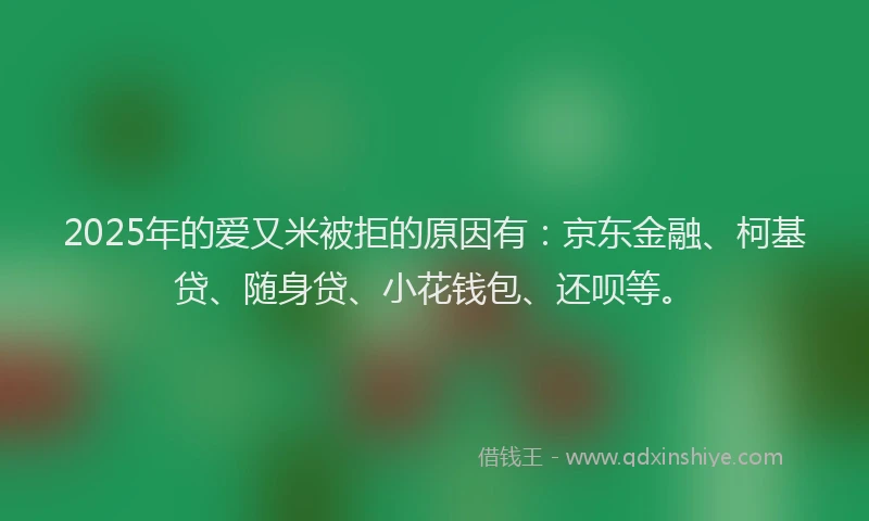 2025年的爱又米被拒的原因有：京东金融、柯基贷、随身贷、小花钱包、还呗等。