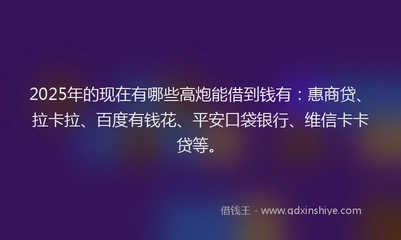 2025年的现在有哪些高炮能借到钱有：惠商贷、拉卡拉、百度有钱花、平安口袋银行、维信卡卡贷等。
