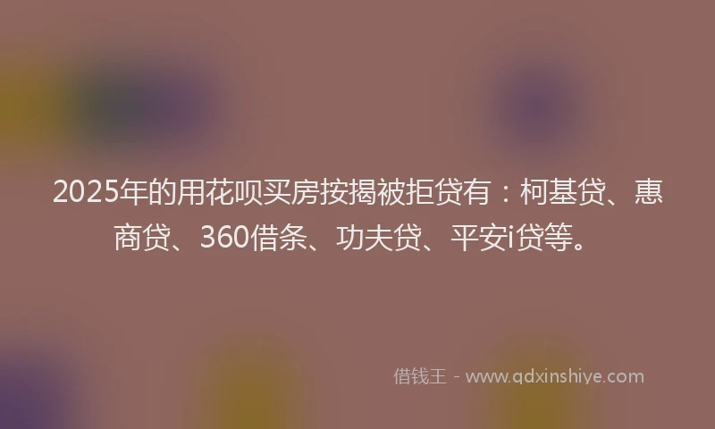 2025年的用花呗买房按揭被拒贷有：柯基贷、惠商贷、360借条、功夫贷、平安i贷等。