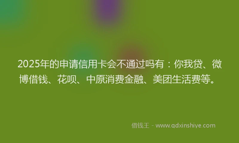 2025年的申请信用卡会不通过吗有：你我贷、微博借钱、花呗、中原消费金融、美团生活费等。