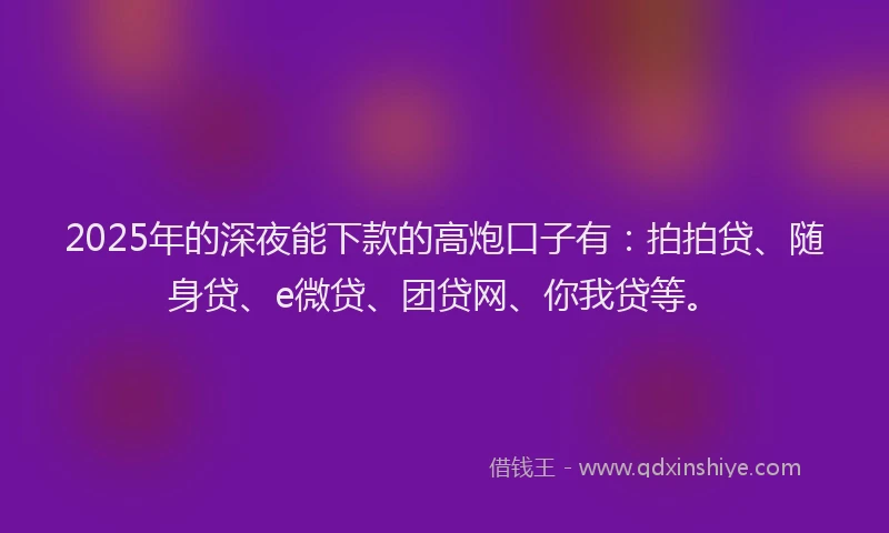 2025年的深夜能下款的高炮口子有：拍拍贷、随身贷、e微贷、团贷网、你我贷等。