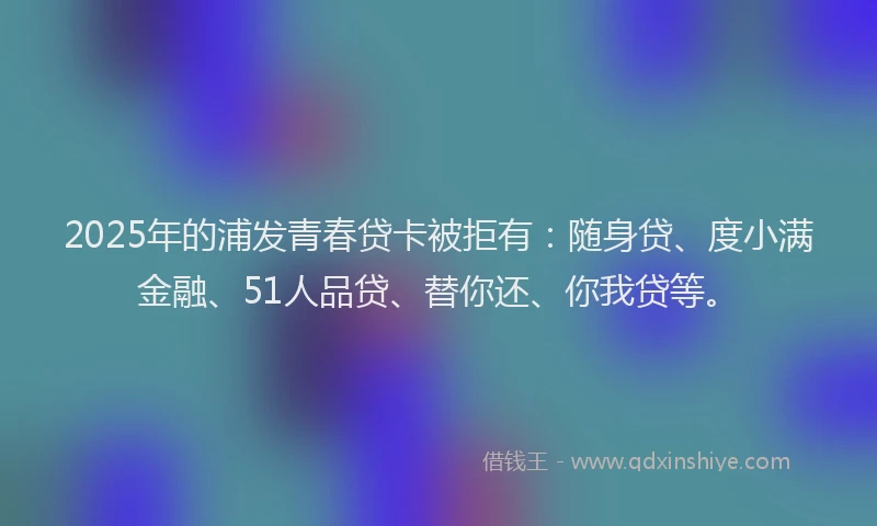 2025年的浦发青春贷卡被拒有：随身贷、度小满金融、51人品贷、替你还、你我贷等。