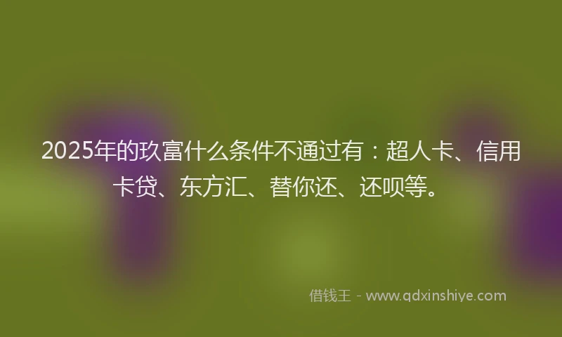 2025年的玖富什么条件不通过有：超人卡、信用卡贷、东方汇、替你还、还呗等。