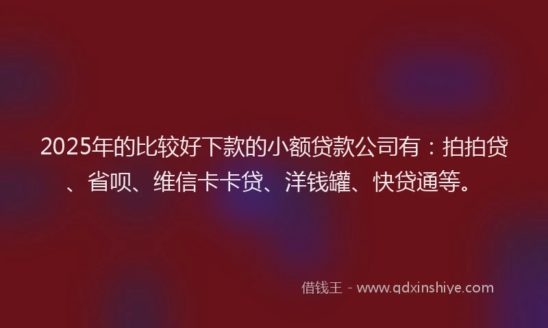 2025年的比较好下款的小额贷款公司有：拍拍贷、省呗、维信卡卡贷、洋钱罐、快贷通等。