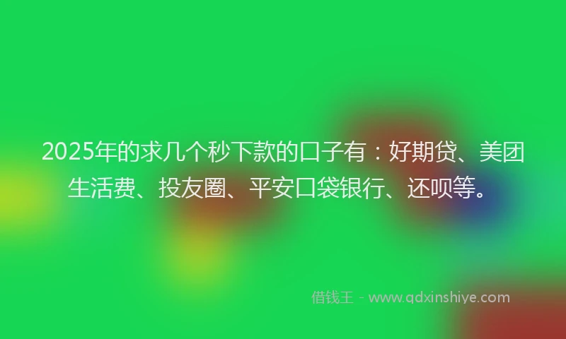 2025年的求几个秒下款的口子有：好期贷、美团生活费、投友圈、平安口袋银行、还呗等。