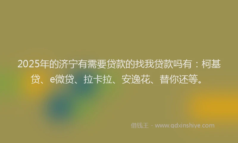 2025年的济宁有需要贷款的找我贷款吗有：柯基贷、e微贷、拉卡拉、安逸花、替你还等。