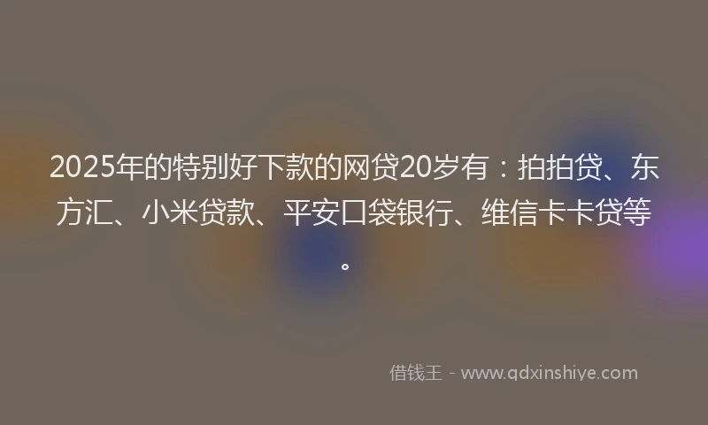 2025年的特别好下款的网贷20岁有：拍拍贷、东方汇、小米贷款、平安口袋银行、维信卡卡贷等。