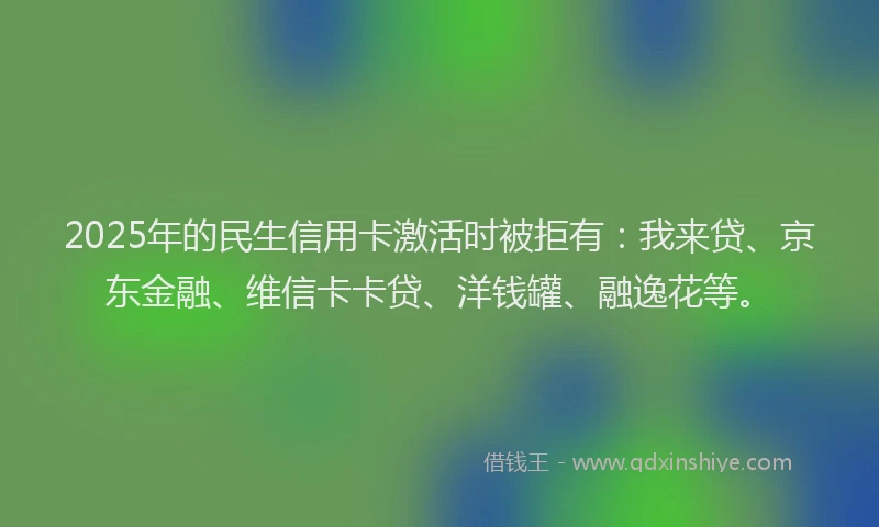 2025年的民生信用卡激活时被拒有：我来贷、京东金融、维信卡卡贷、洋钱罐、融逸花等。