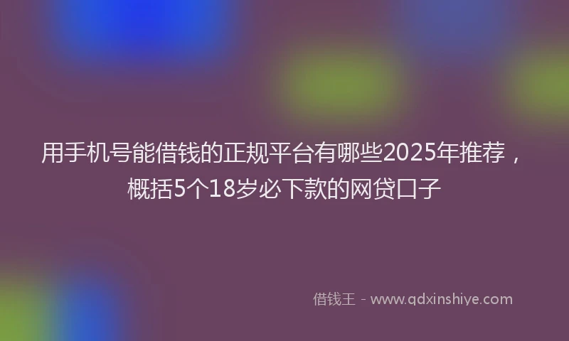 用手机号能借钱的正规平台有哪些2025年推荐，概括5个18岁必下款的网贷口子