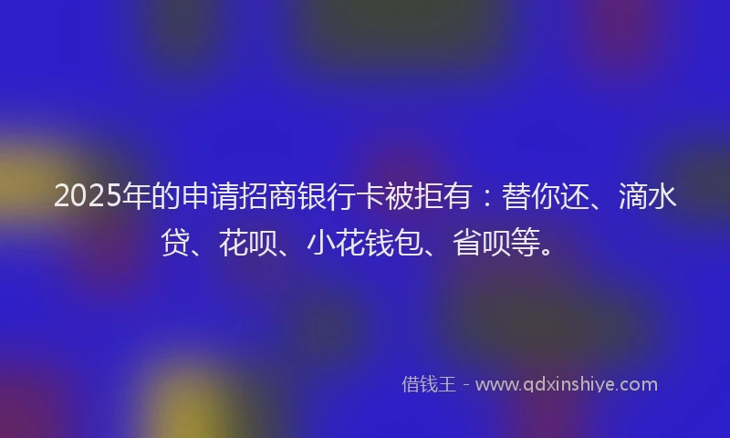 2025年的申请招商银行卡被拒有：替你还、滴水贷、花呗、小花钱包、省呗等。