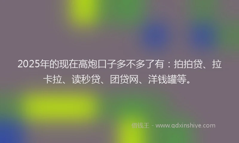 2025年的现在高炮口子多不多了有：拍拍贷、拉卡拉、读秒贷、团贷网、洋钱罐等。