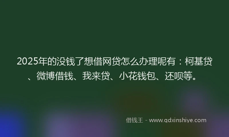 2025年的没钱了想借网贷怎么办理呢有：柯基贷、微博借钱、我来贷、小花钱包、还呗等。