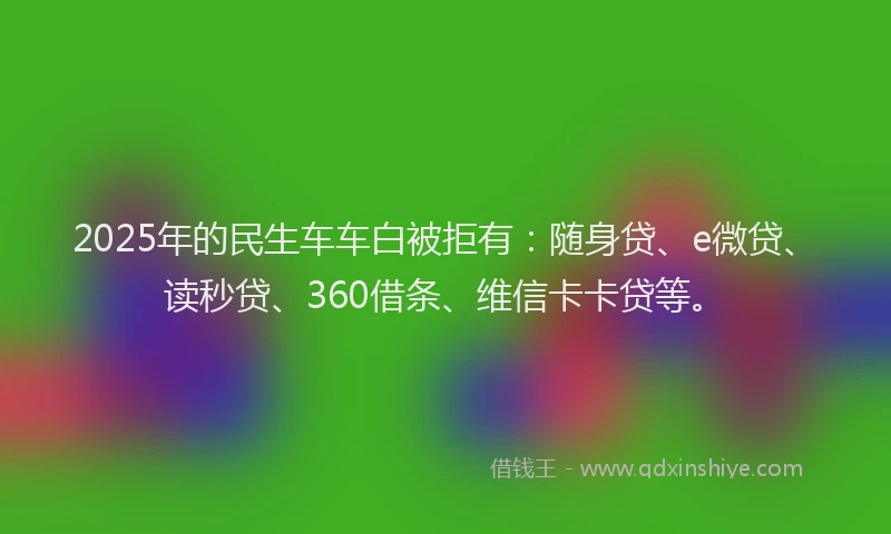 2025年的民生车车白被拒有：随身贷、e微贷、读秒贷、360借条、维信卡卡贷等。