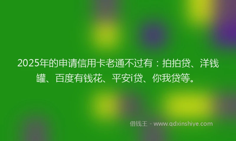 2025年的申请信用卡老通不过有：拍拍贷、洋钱罐、百度有钱花、平安i贷、你我贷等。