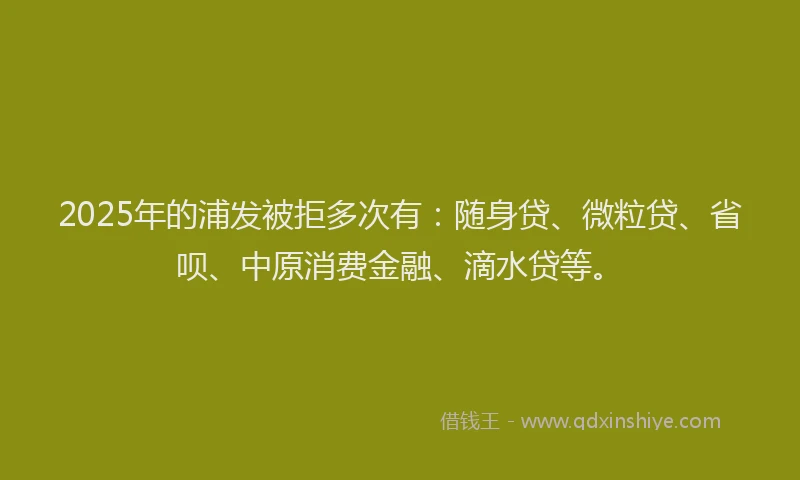 2025年的浦发被拒多次有：随身贷、微粒贷、省呗、中原消费金融、滴水贷等。