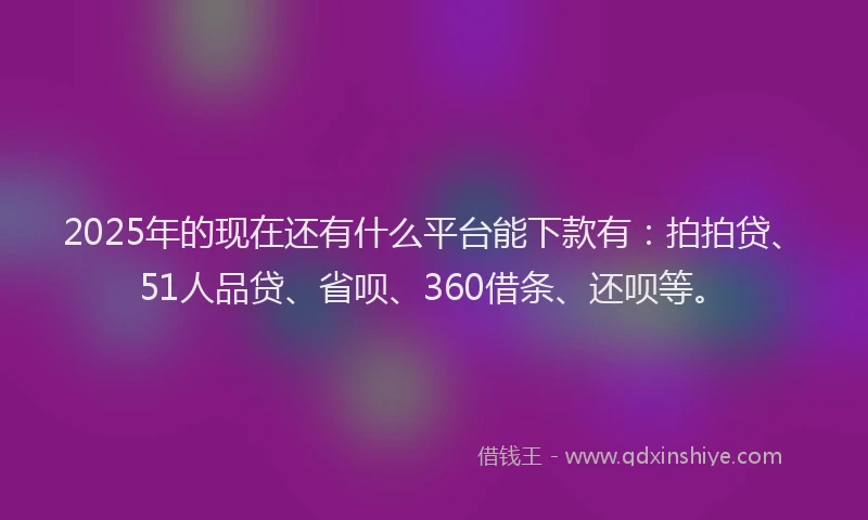 2025年的现在还有什么平台能下款有：拍拍贷、51人品贷、省呗、360借条、还呗等。