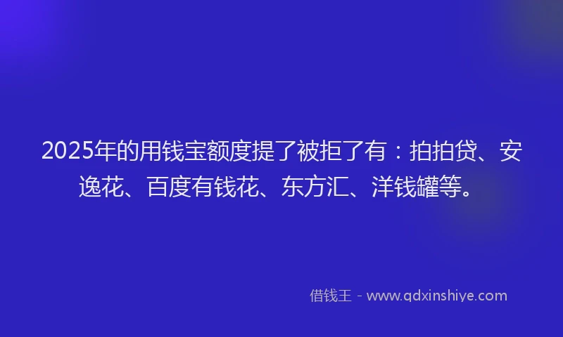 2025年的用钱宝额度提了被拒了有：拍拍贷、安逸花、百度有钱花、东方汇、洋钱罐等。