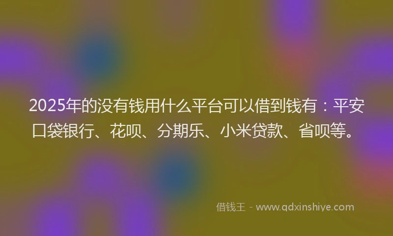 2025年的没有钱用什么平台可以借到钱有：平安口袋银行、花呗、分期乐、小米贷款、省呗等。