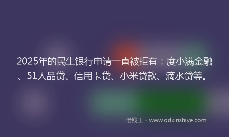 2025年的民生银行申请一直被拒有：度小满金融、51人品贷、信用卡贷、小米贷款、滴水贷等。