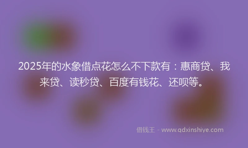 2025年的水象借点花怎么不下款有：惠商贷、我来贷、读秒贷、百度有钱花、还呗等。