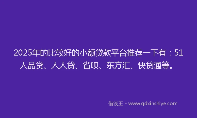 2025年的比较好的小额贷款平台推荐一下有：51人品贷、人人贷、省呗、东方汇、快贷通等。